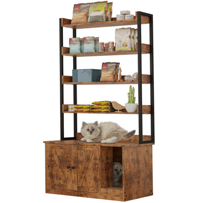 Elegant Cat Litter Box Enclosure with Shelves and Scratching Posts